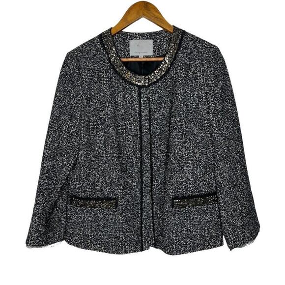 Classiques Entier Black Tweed Wool Sequin Long Sleeve Blazer Jacket XL Womens - Picture 1 of 12